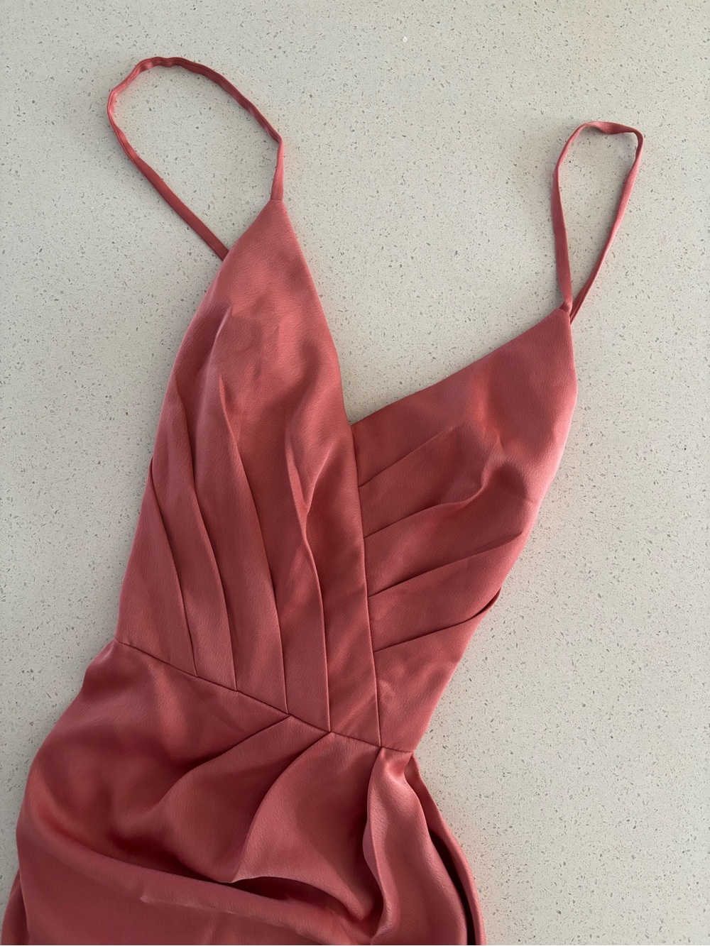 David's Bridal Rose Dust V-Neck Spaghetti Strap Dress